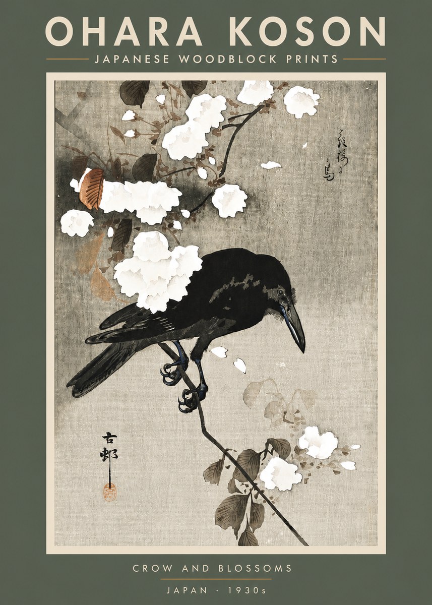 Ohara Koson Crow and Blossoms II No5 - Affiche