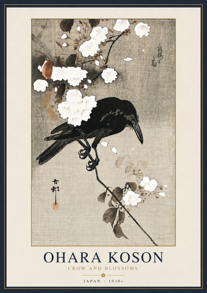 Ohara Koson Crow and Blossoms II No6 - Affiche