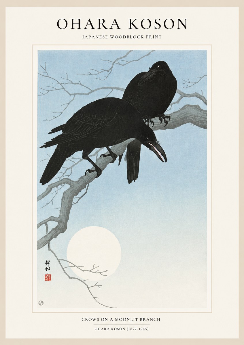 Ohara Koson Crows on a Moonlit Branch No1 - Affiche