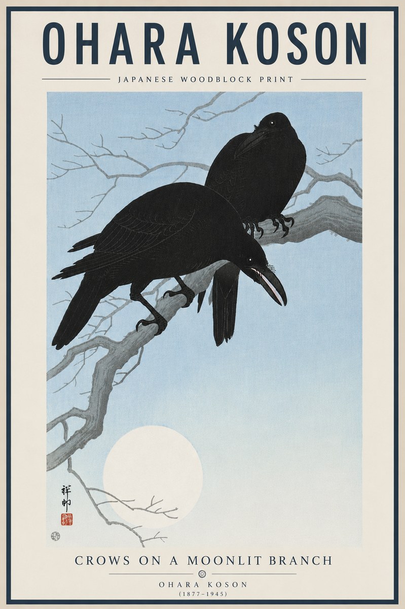 Ohara Koson Crows on a Moonlit Branch No5 - Affiche