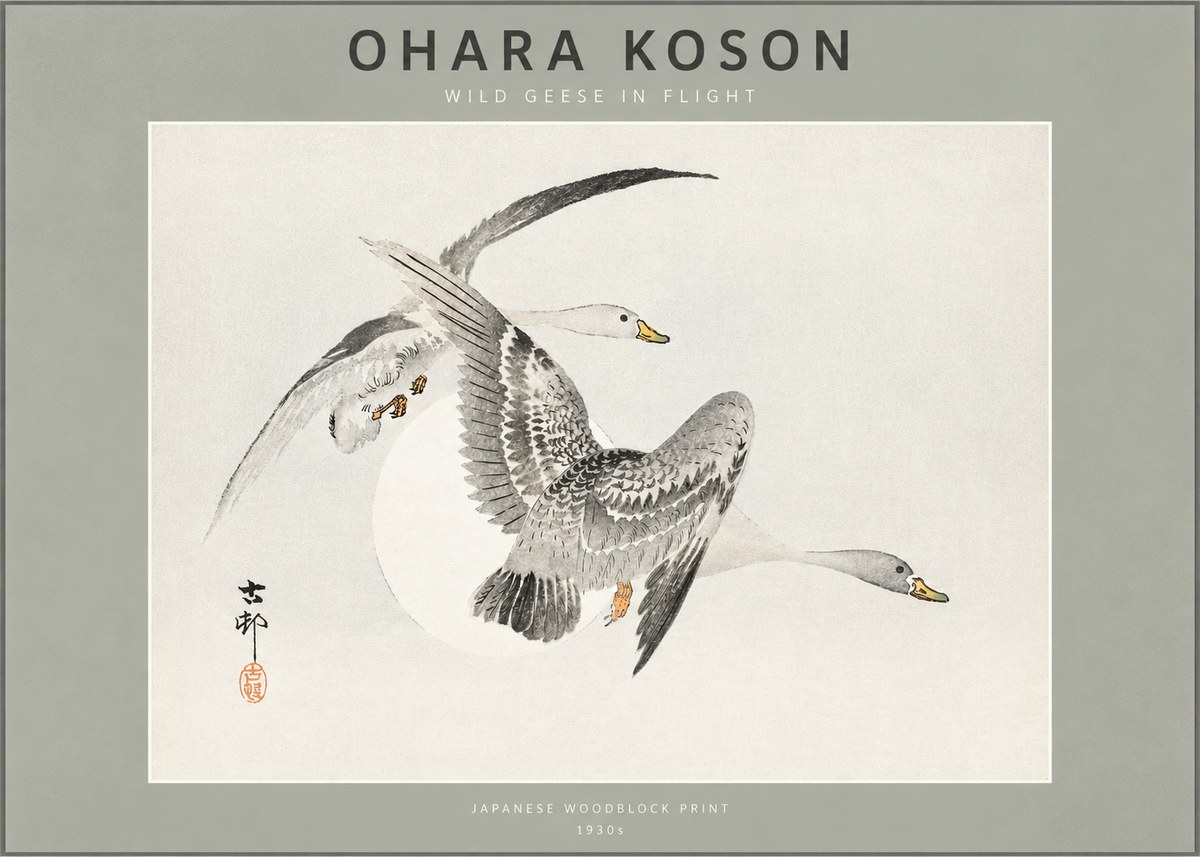 Ohara Koson Wild Geese in Flight I No2 - Affiche