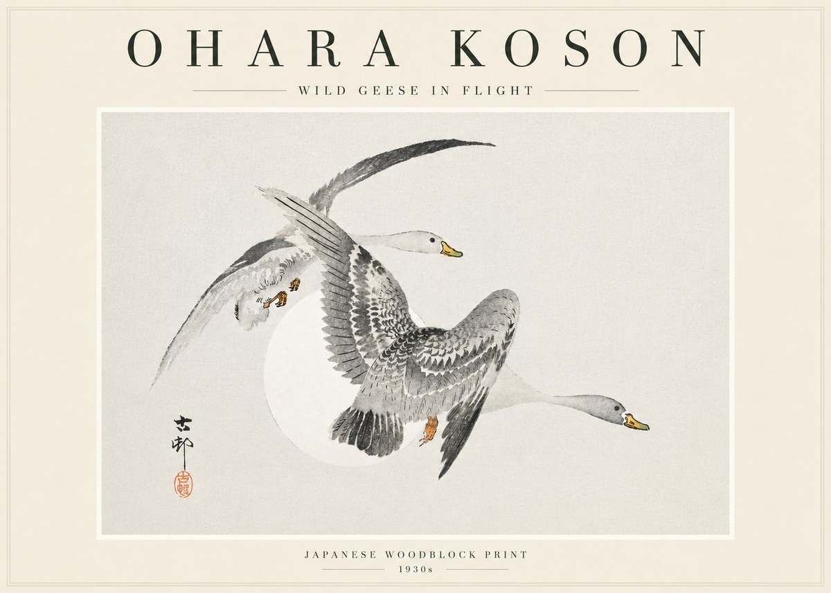 Ohara Koson Wild Geese in Flight I No3 - Affiche