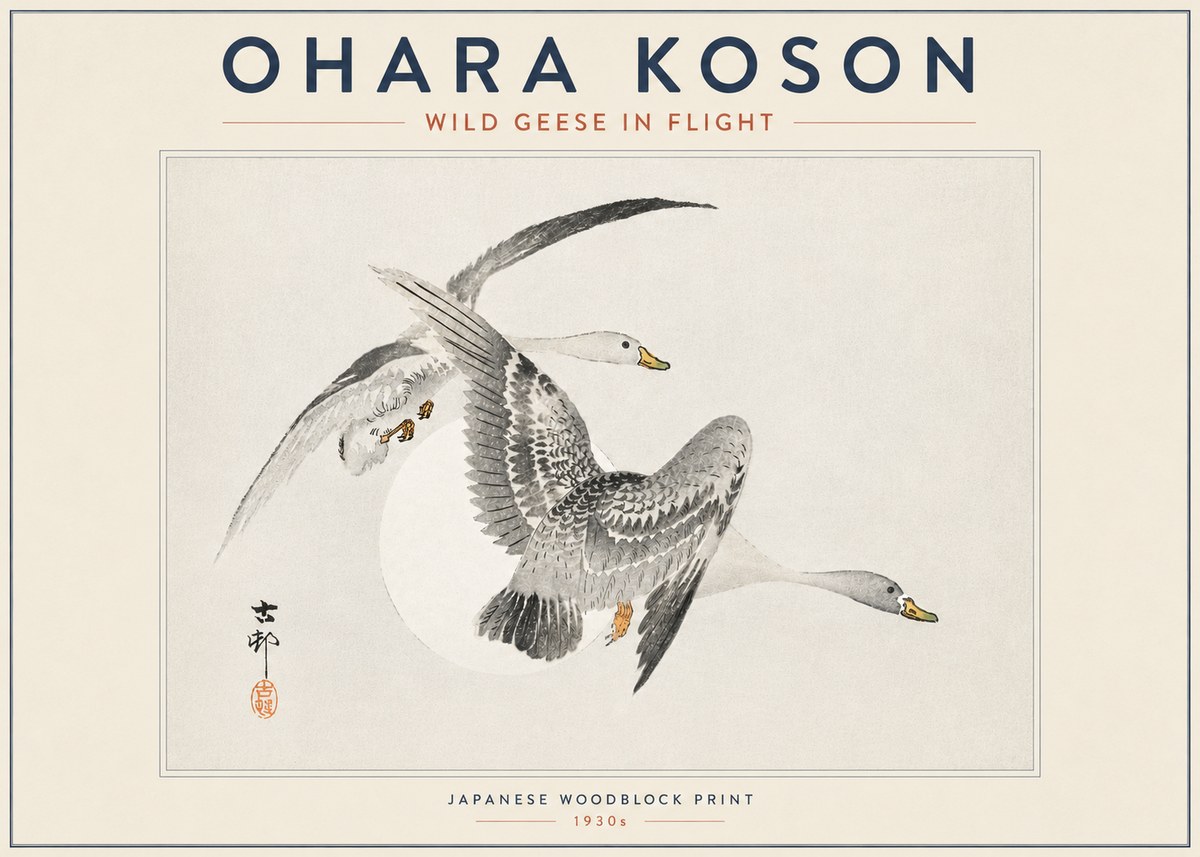 Ohara Koson Wild Geese in Flight I No4 - Affiche