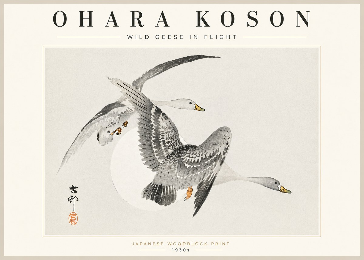 Ohara Koson Wild Geese in Flight I No5 - Affiche