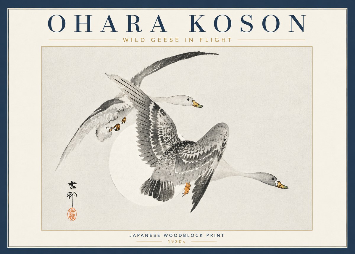 Ohara Koson Wild Geese in Flight I No6 - Affiche