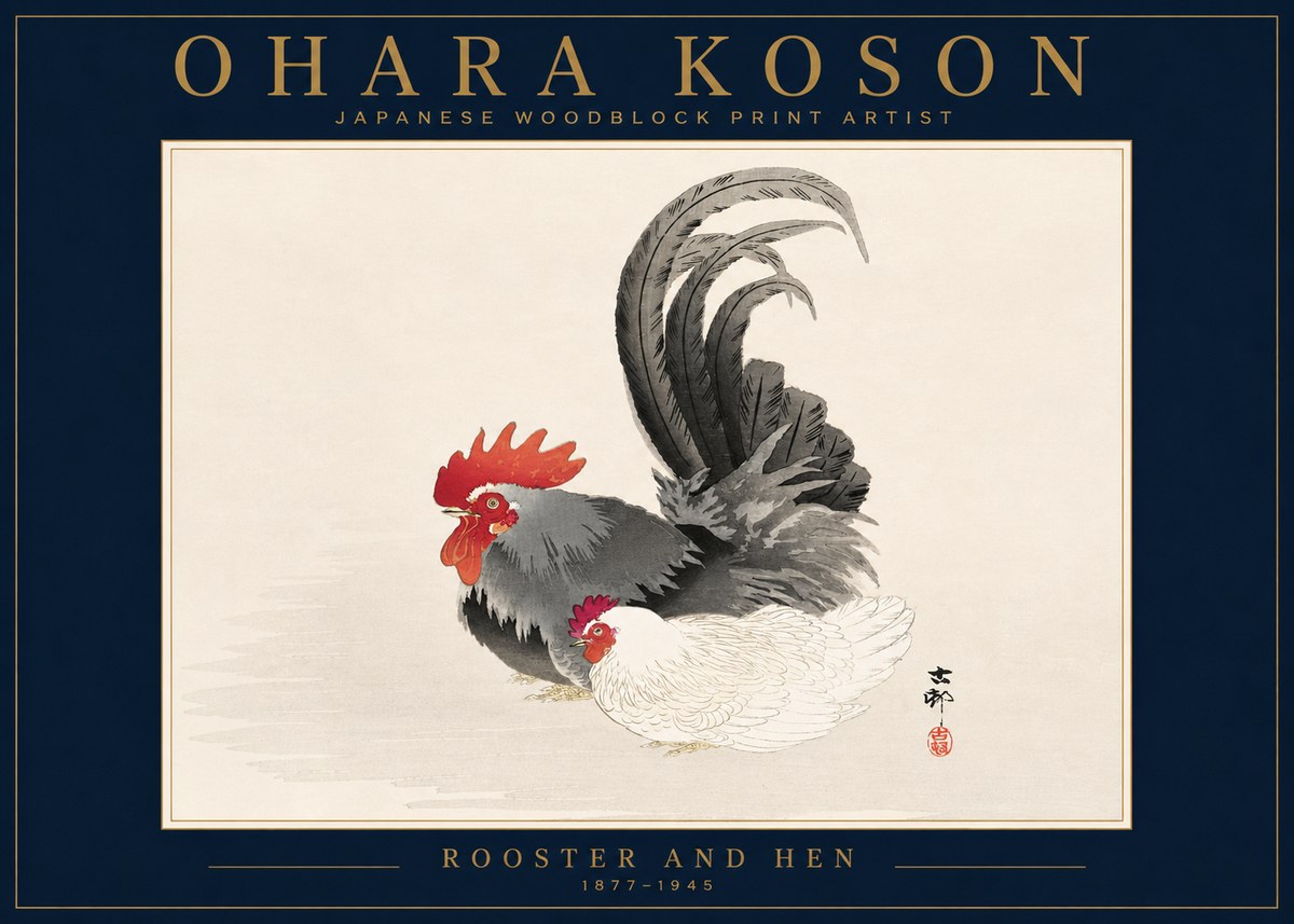 Ohara Koson Rooster and Hen I No4 - Affiche