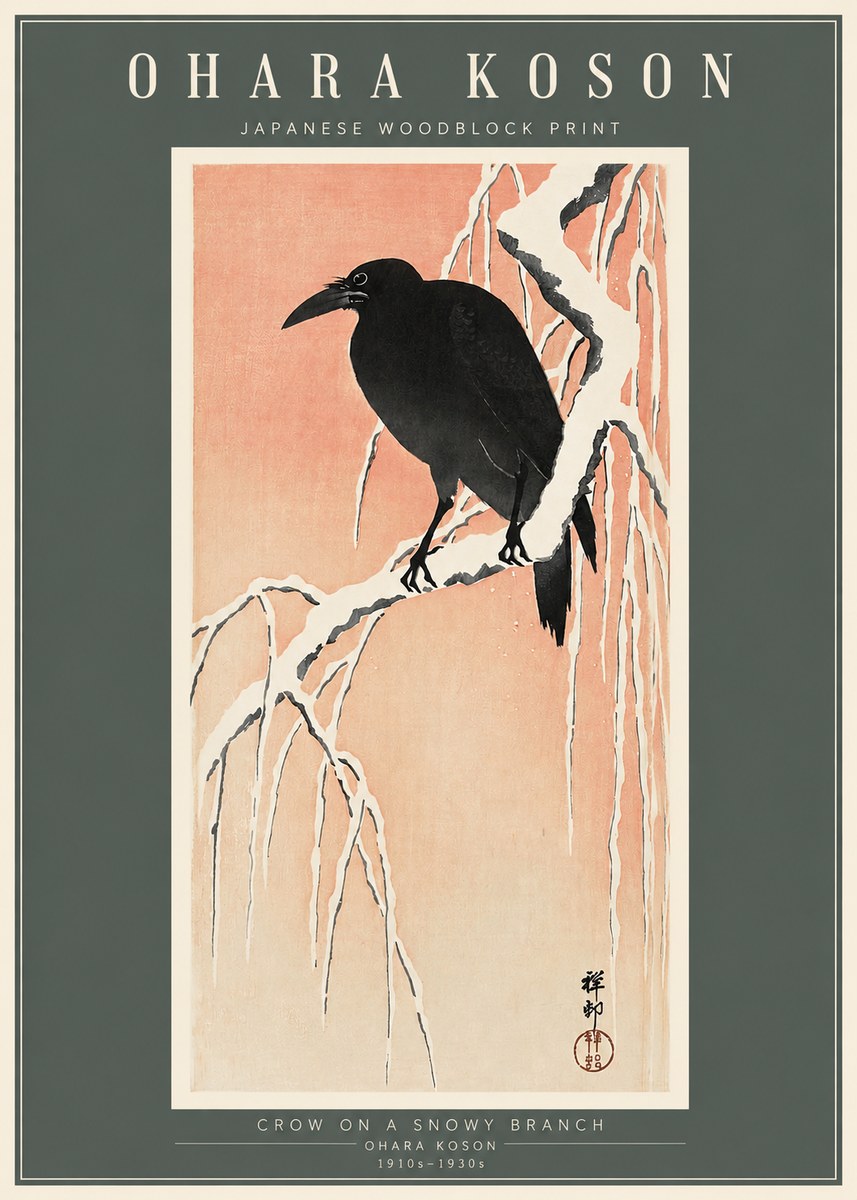Ohara Koson Crow on a Snowy Branch I No2 - Affiche