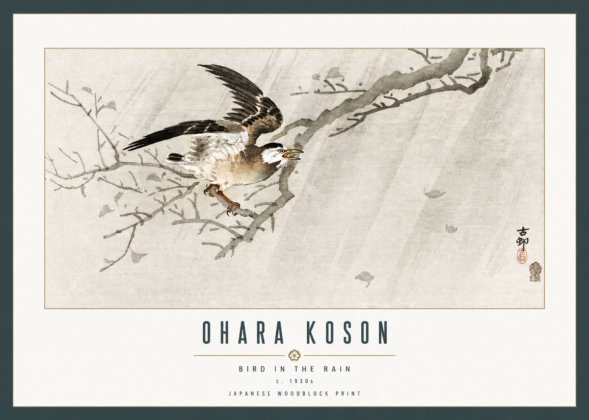Ohara Koson Bird in the Rain No2 - Affiche