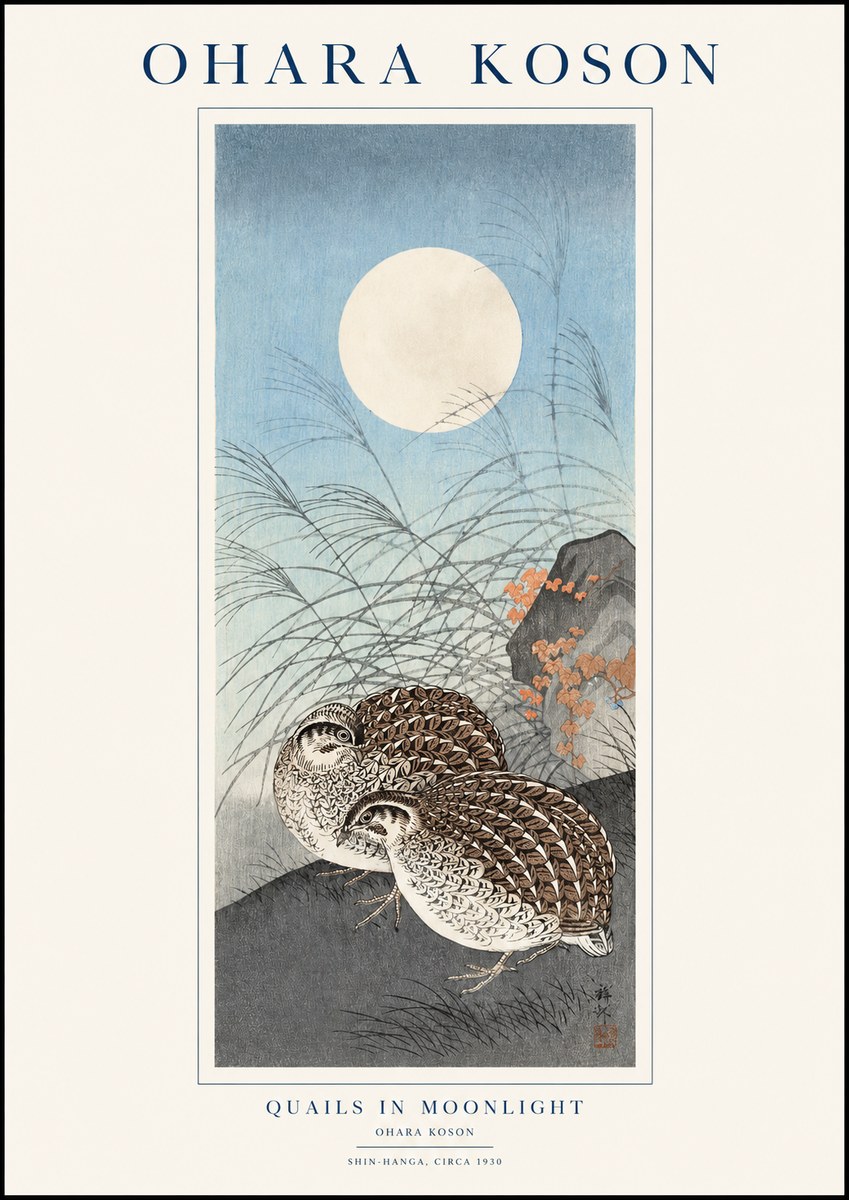 Ohara Koson Quails in Moonlight No1 - Affiche