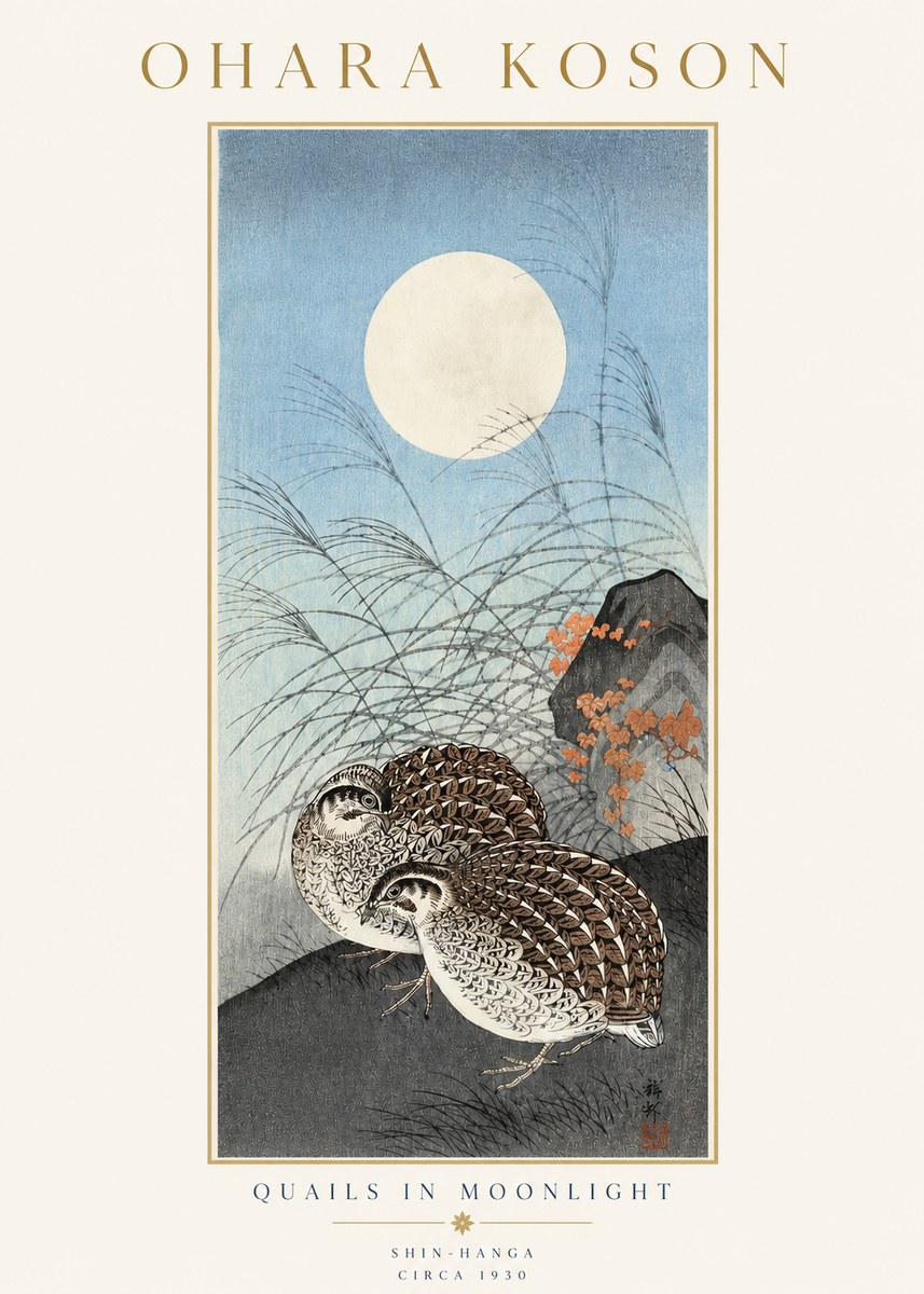 Ohara Koson Quails in Moonlight No3 - Affiche