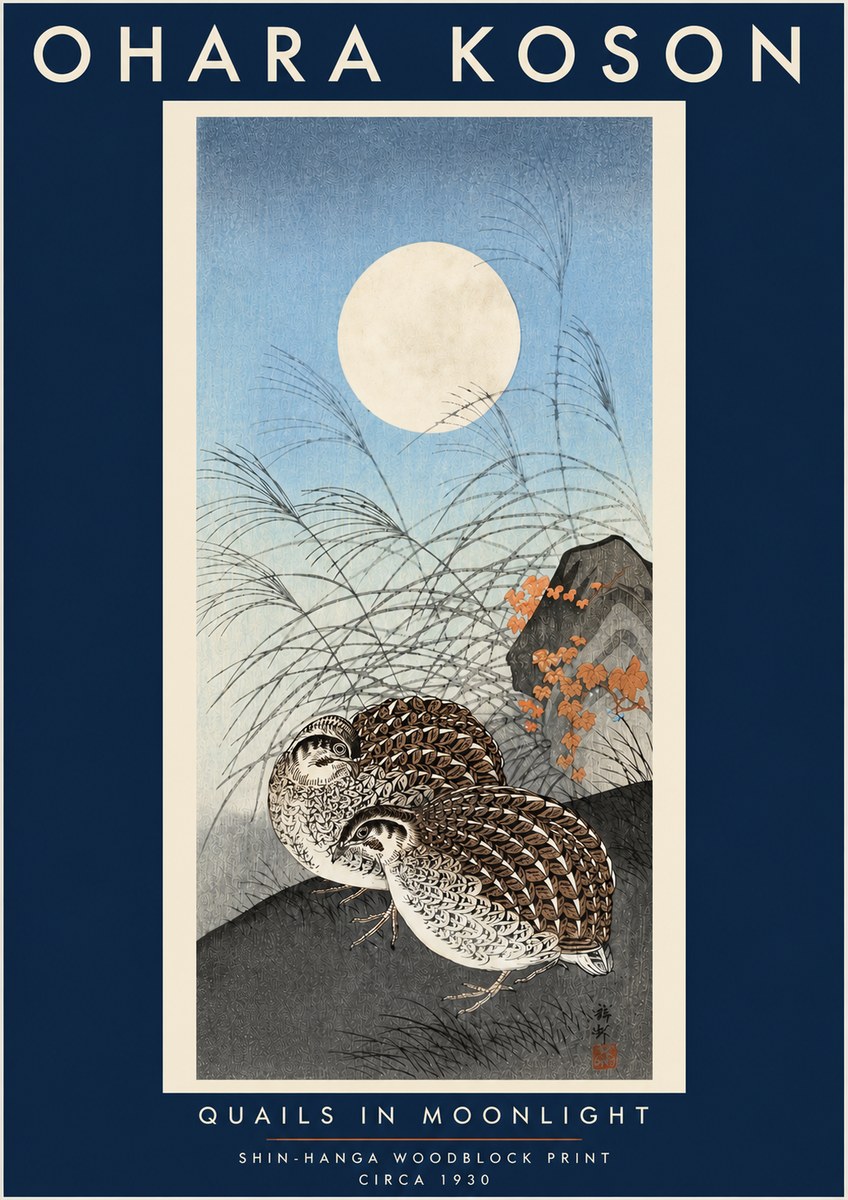 Ohara Koson Quails in Moonlight No4 - Affiche