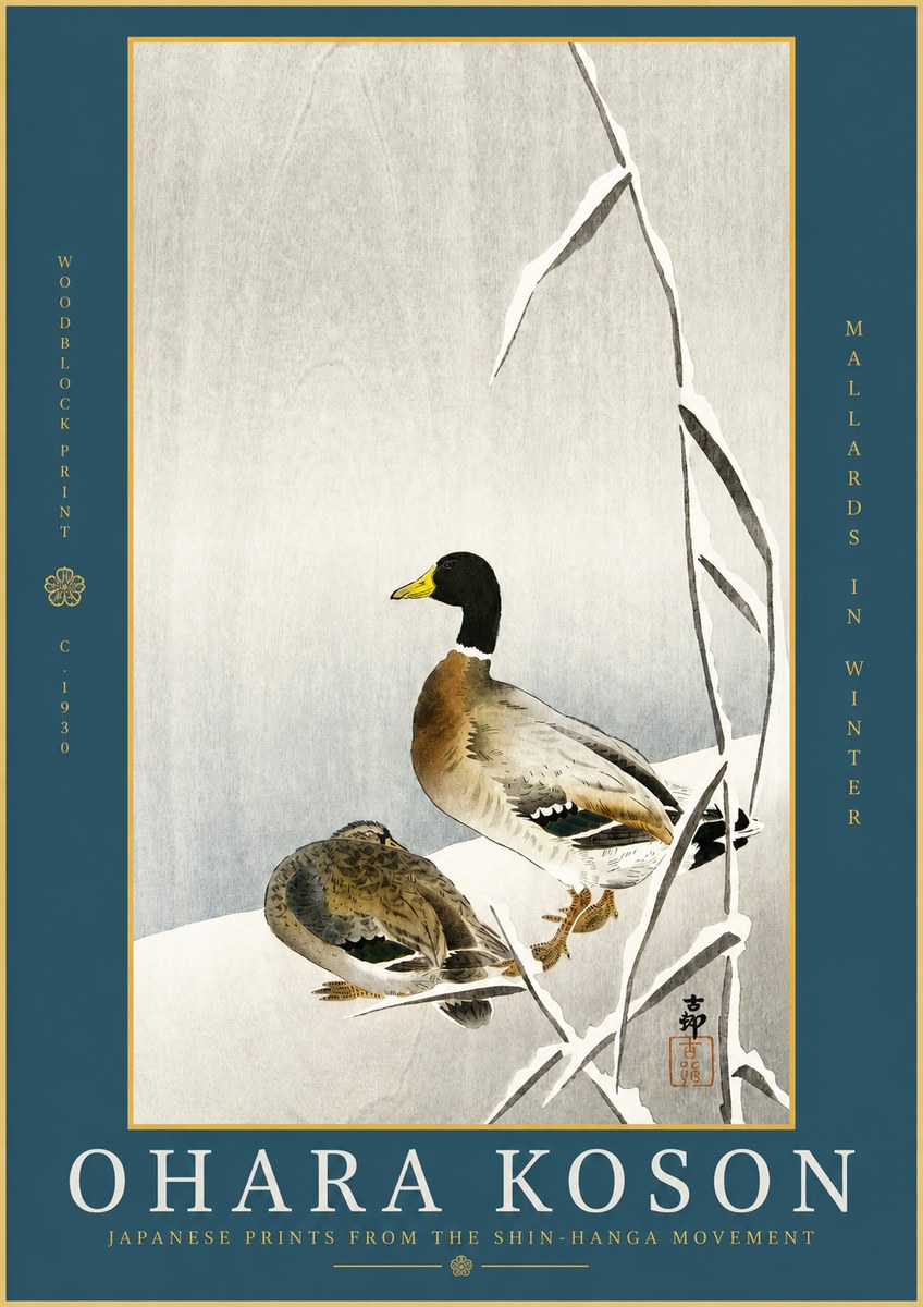 Ohara Koson Mallards in Winter No2 - Affiche