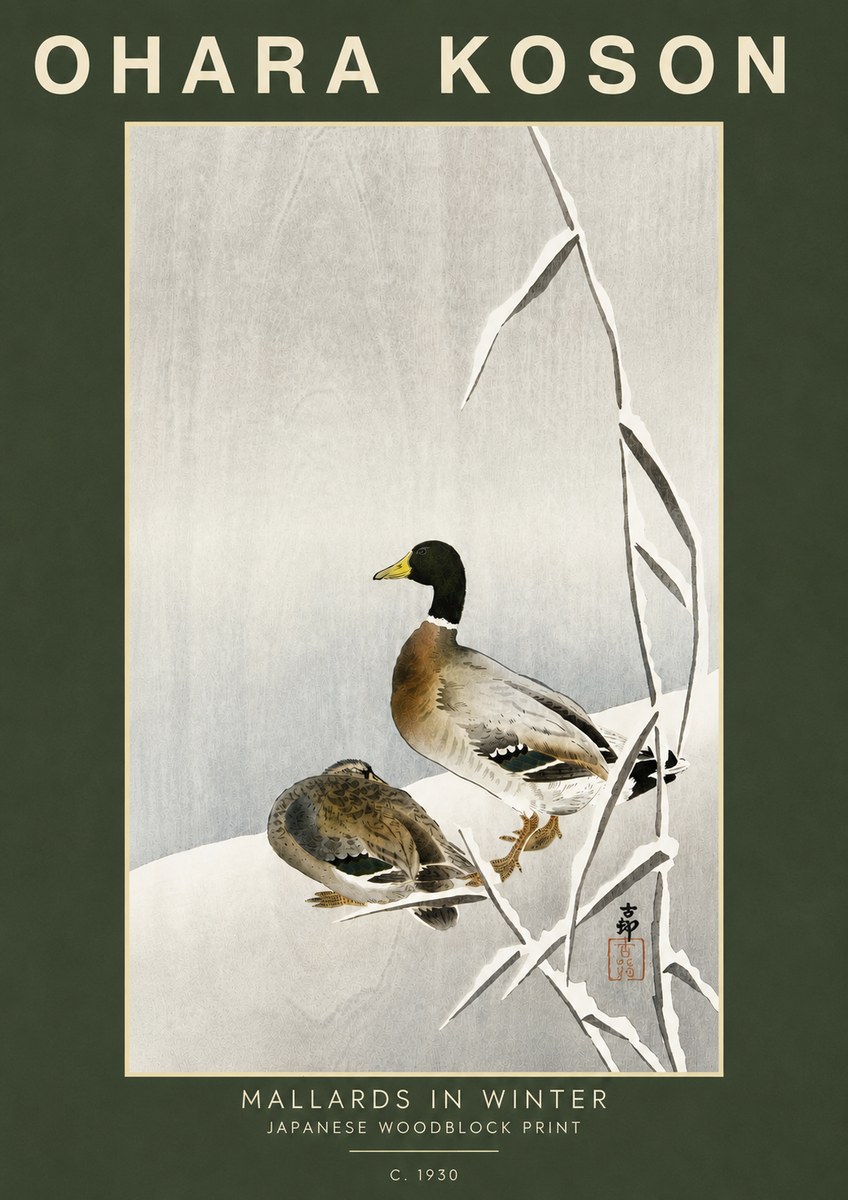 Ohara Koson Mallards in Winter No5 - Affiche