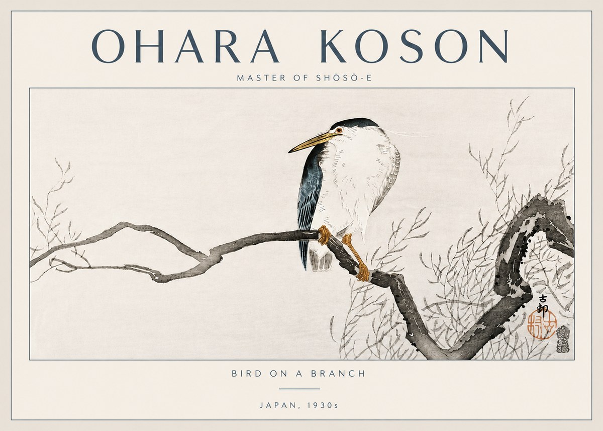 Ohara Koson Bird on a Branch II No6 - Affiche
