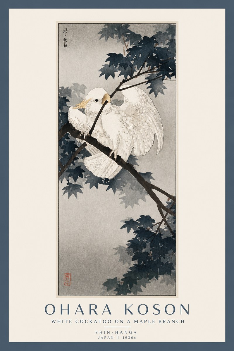 Ohara Koson White Cockatoo on a Maple Branch No2 - Affiche