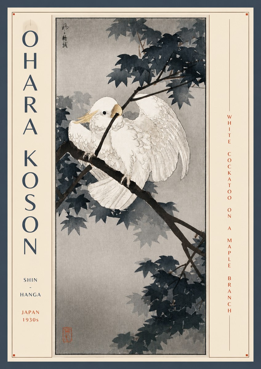 Ohara Koson White Cockatoo on a Maple Branch No3 - Affiche