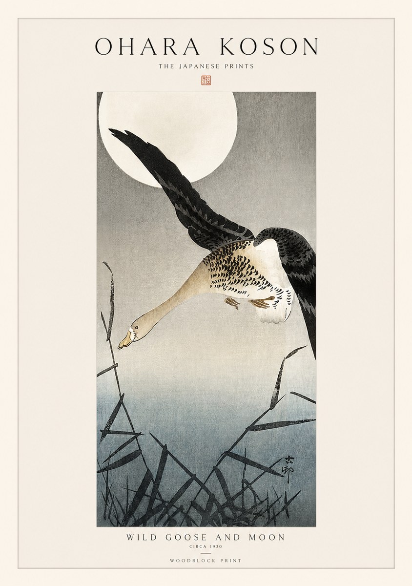 Ohara Koson Wild Goose and Moon No1 - Affiche