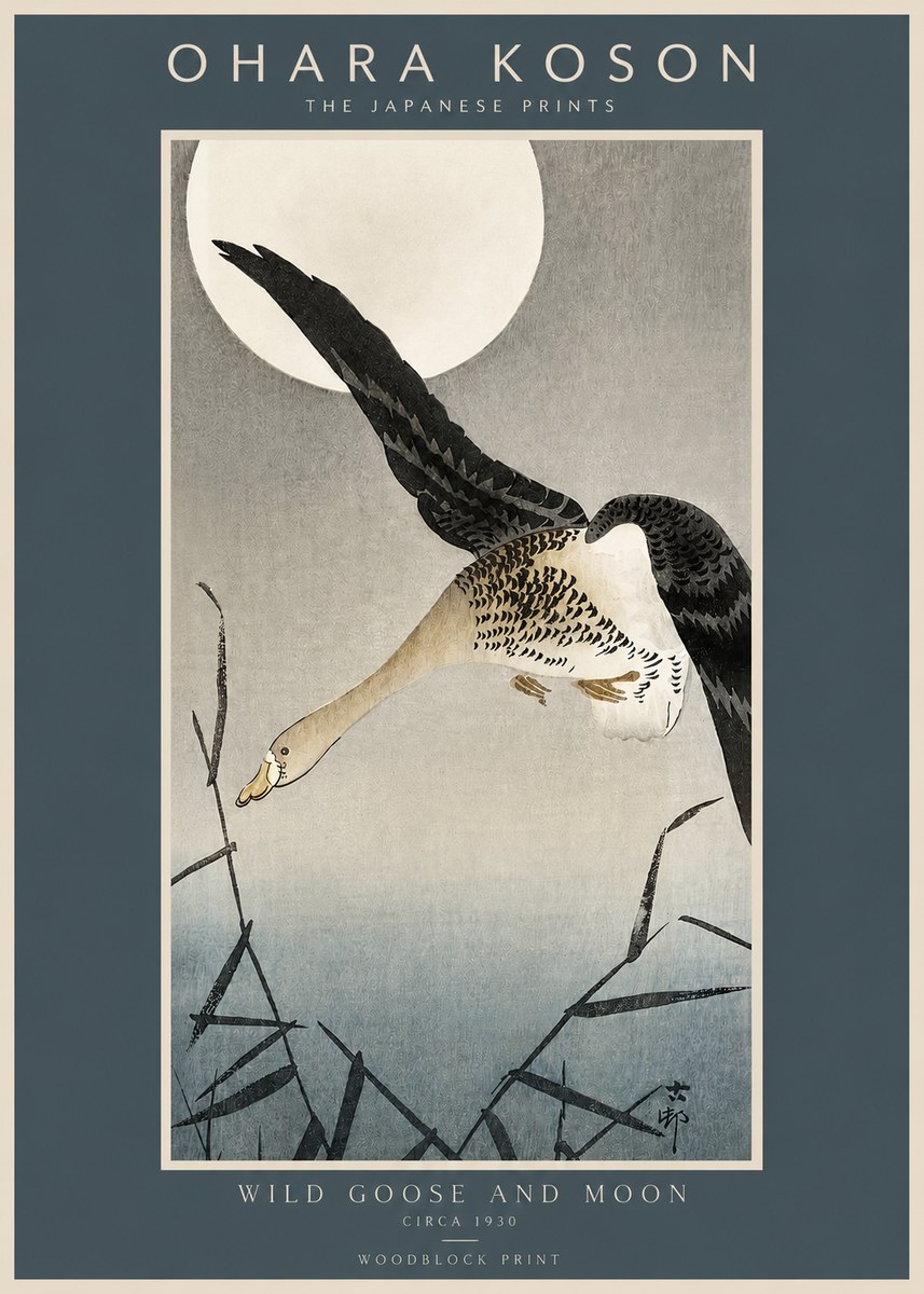 Ohara Koson Wild Goose and Moon No2 - Affiche