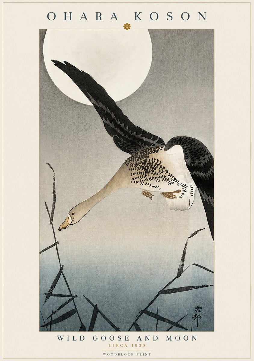 Ohara Koson Wild Goose and Moon No3 - Affiche