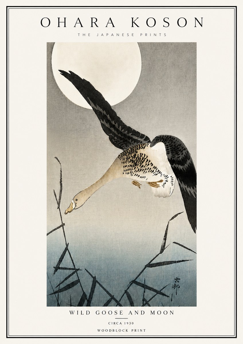 Ohara Koson Wild Goose and Moon No6 - Affiche