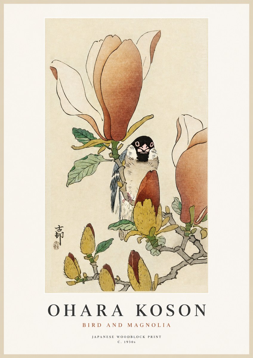 Ohara Koson Bird and Magnolia No1 - Affiche