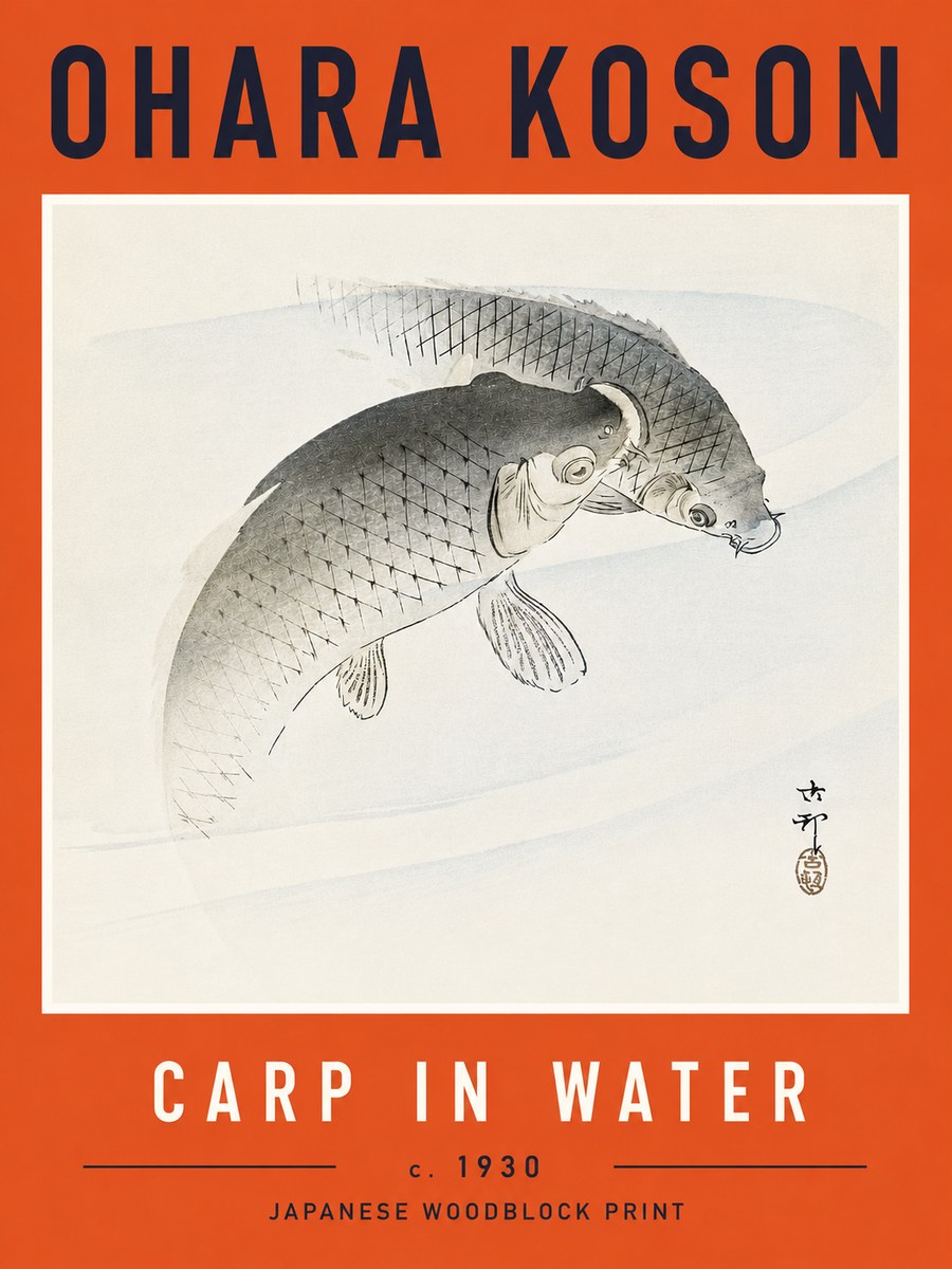 Ohara Koson Carp in Water No6 - Affiche