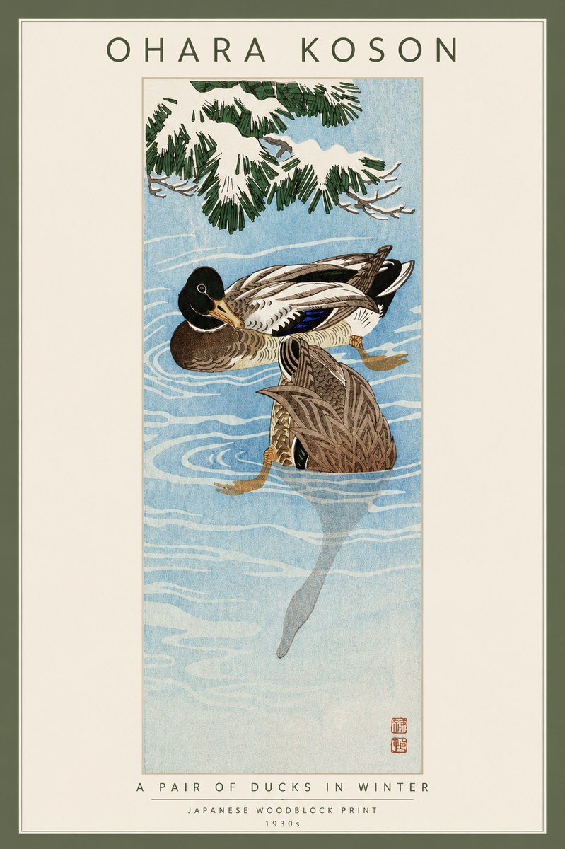 Ohara Koson A Pair of Ducks in Winter No3 - Affiche