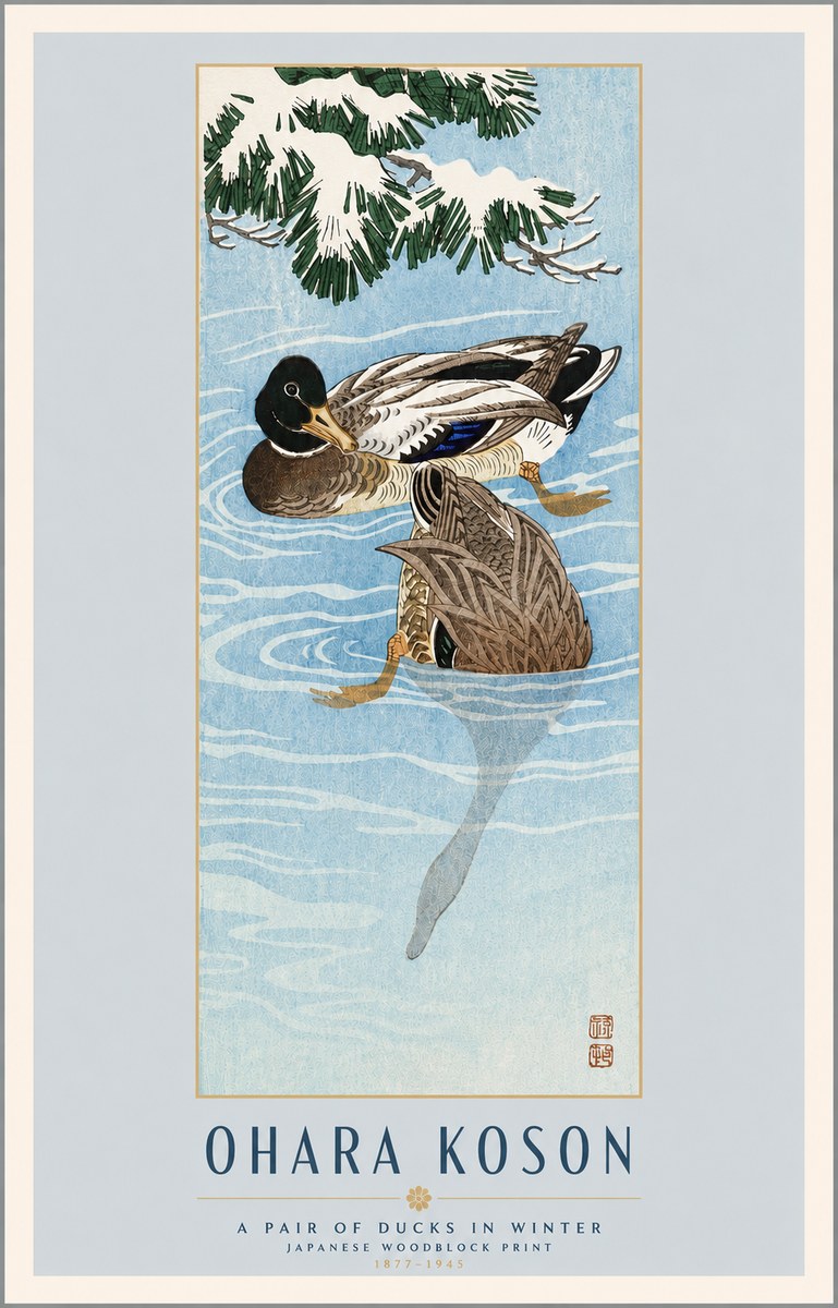 Ohara Koson A Pair of Ducks in Winter No4 - Affiche