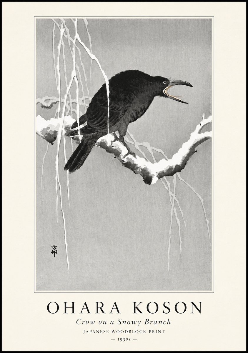 Ohara Koson Crow on a Snowy Branch II No1 - Affiche