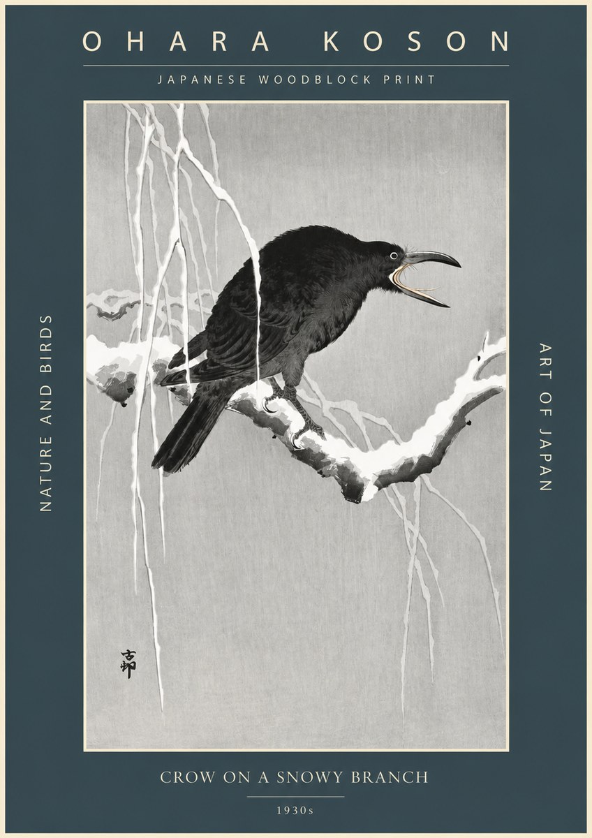 Ohara Koson Crow on a Snowy Branch II No2 - Affiche