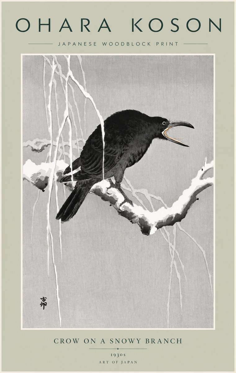 Ohara Koson Crow on a Snowy Branch II No5 - Affiche