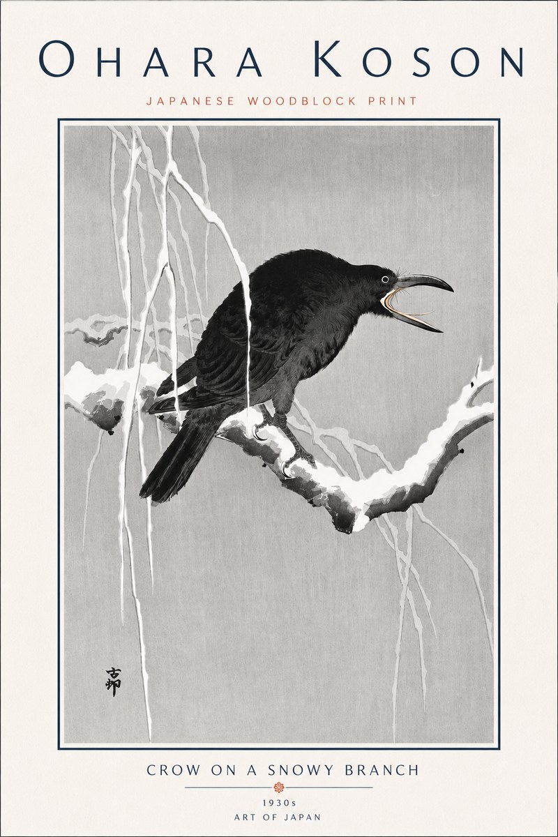 Ohara Koson Crow on a Snowy Branch II No6 - Affiche