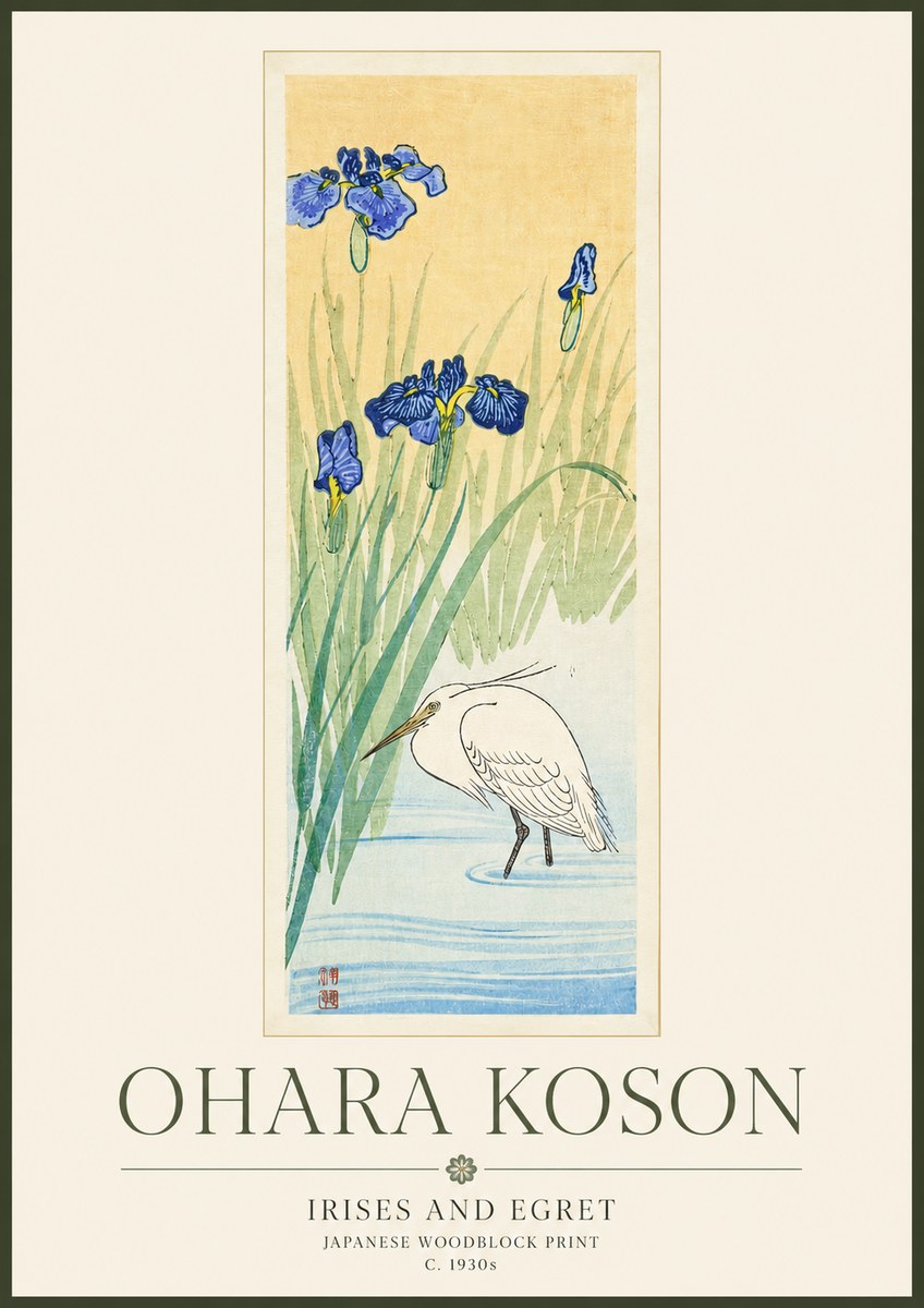 Ohara Koson Irises and Egret No3 - Affiche
