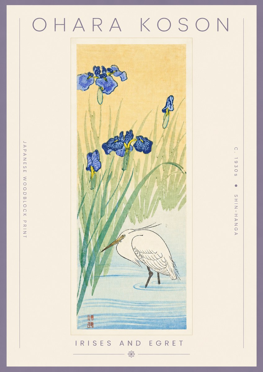 Ohara Koson Irises and Egret No4 - Affiche