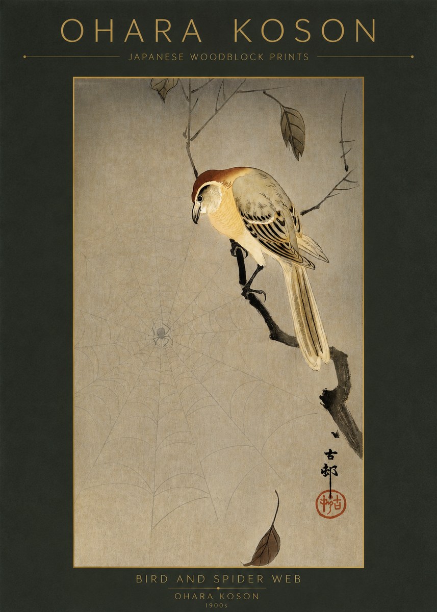 Ohara Koson Bird and Spider Web I No2 - Affiche