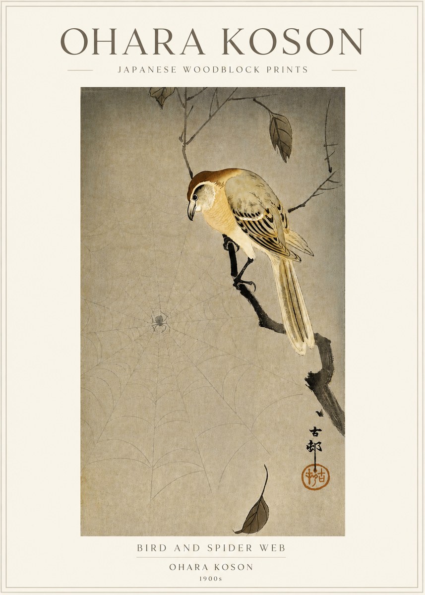 Ohara Koson Bird and Spider Web I No3 - Affiche