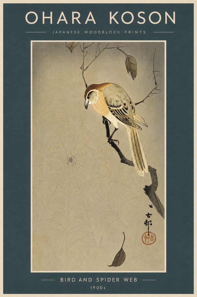 Ohara Koson Bird and Spider Web I No4 - Affiche