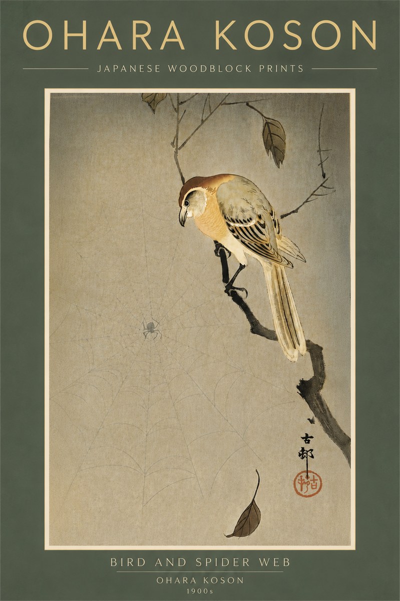 Ohara Koson Bird and Spider Web I No6 - Affiche