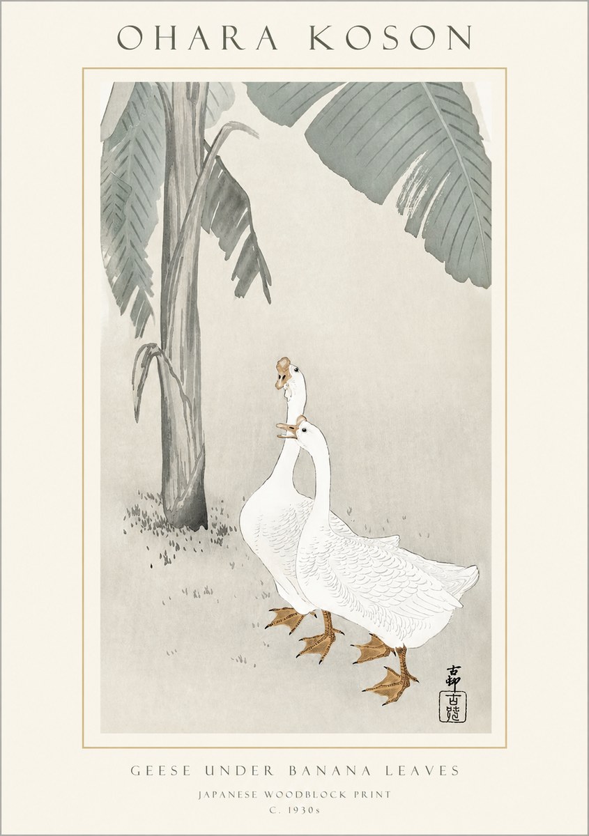 Ohara Koson Geese Under Banana Leaves No1 - Affiche