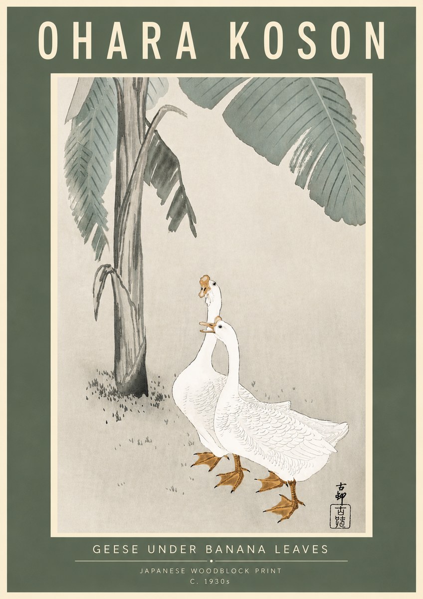 Ohara Koson Geese Under Banana Leaves No4 - Affiche