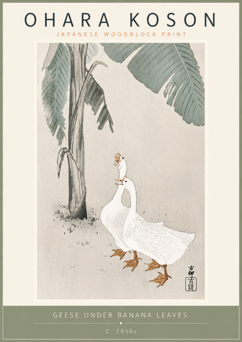 Ohara Koson Geese Under Banana Leaves No5 - Affiche
