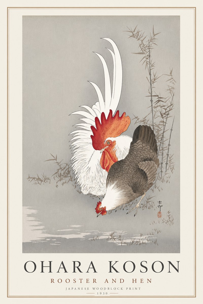 Ohara Koson Rooster and Hen II No1 - Affiche