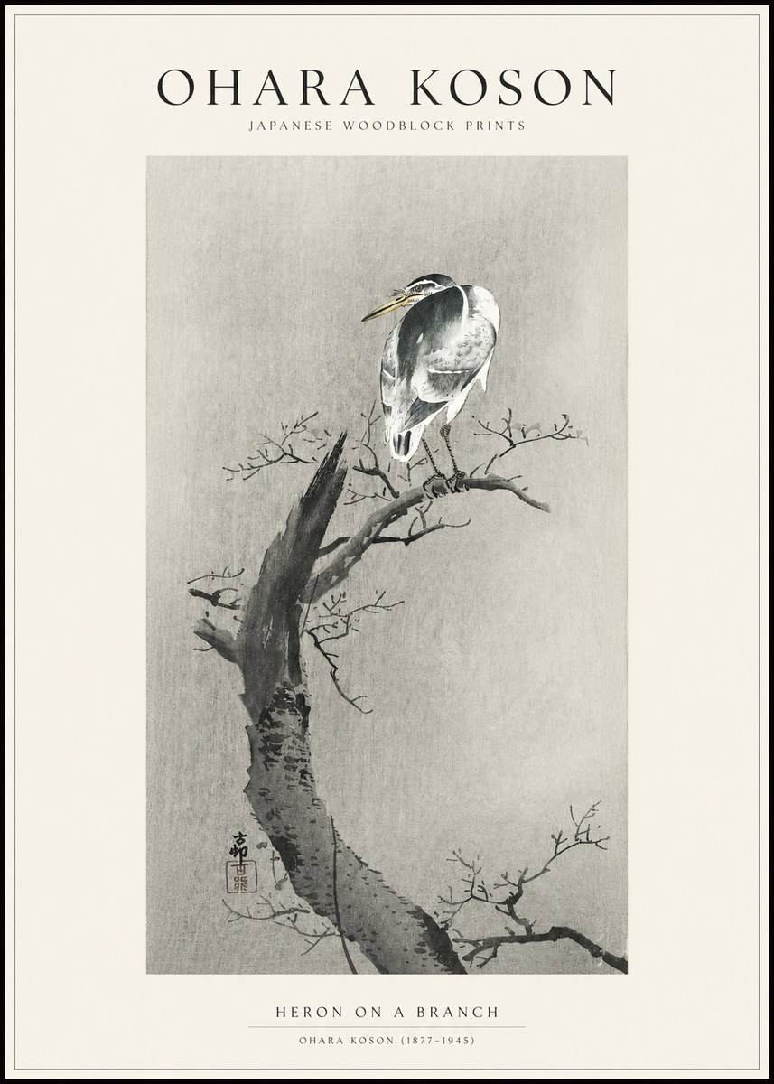 Ohara Koson Heron on a Branch No1 - Affiche