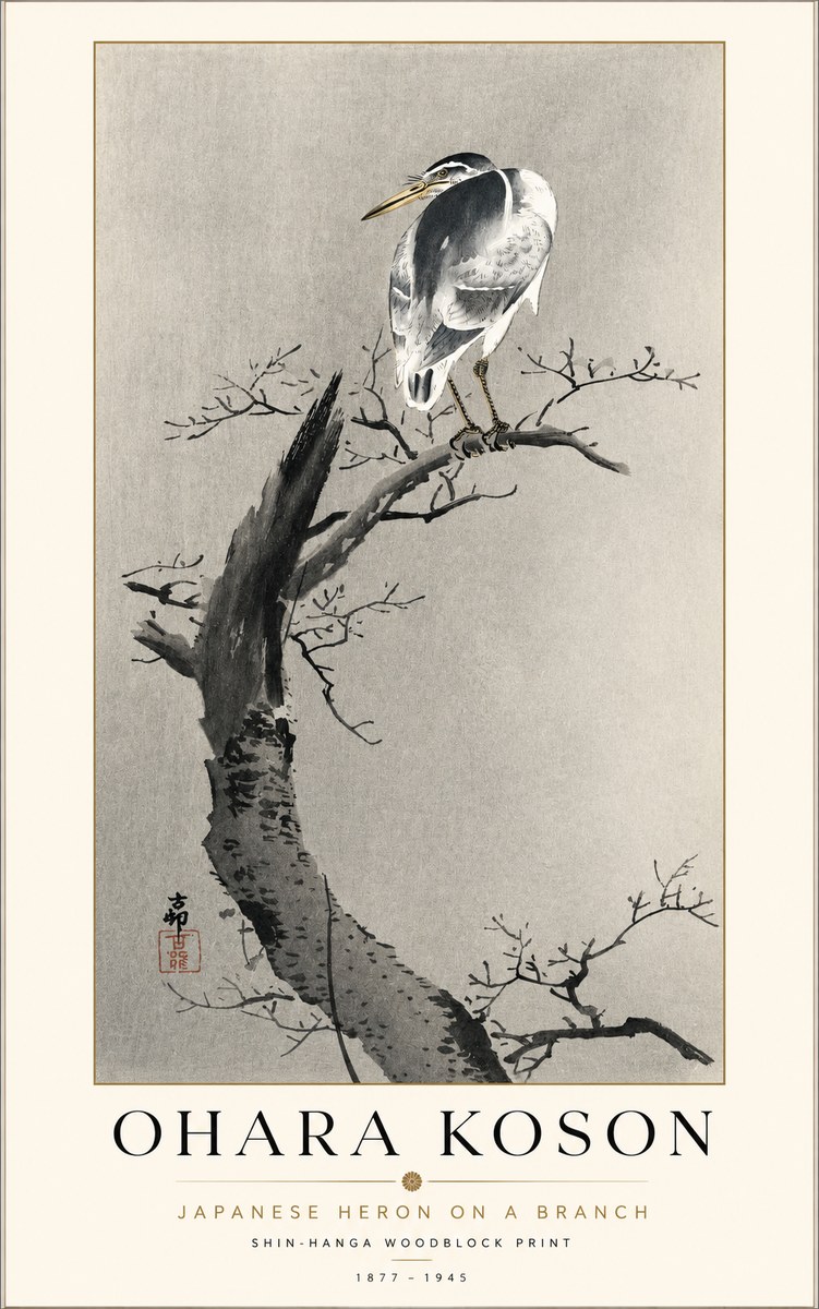 Ohara Koson Heron on a Branch No2 - Affiche