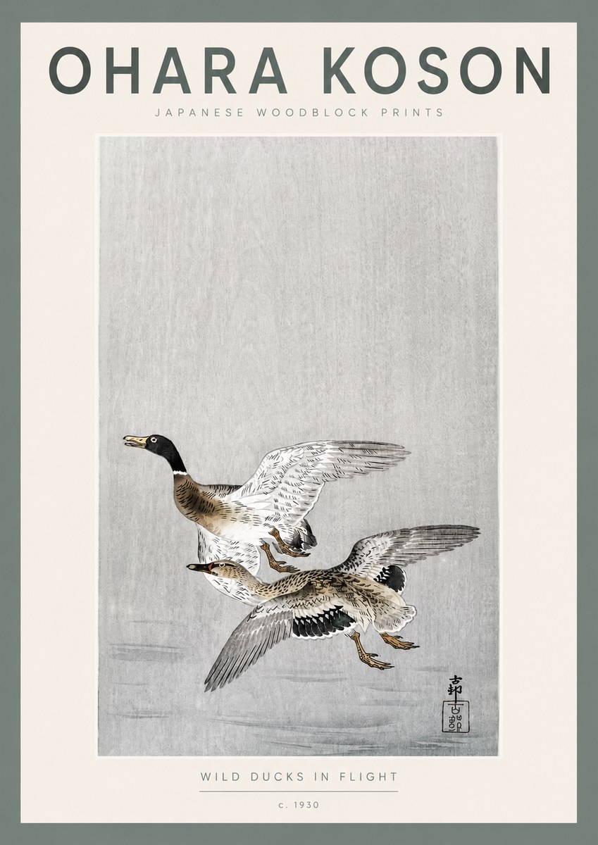 Ohara Koson Wild Ducks in Flight No2 - Affiche