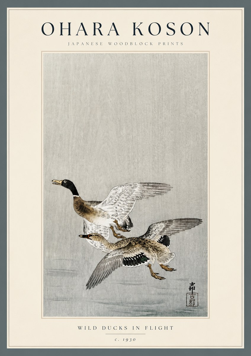 Ohara Koson Wild Ducks in Flight No3 - Affiche