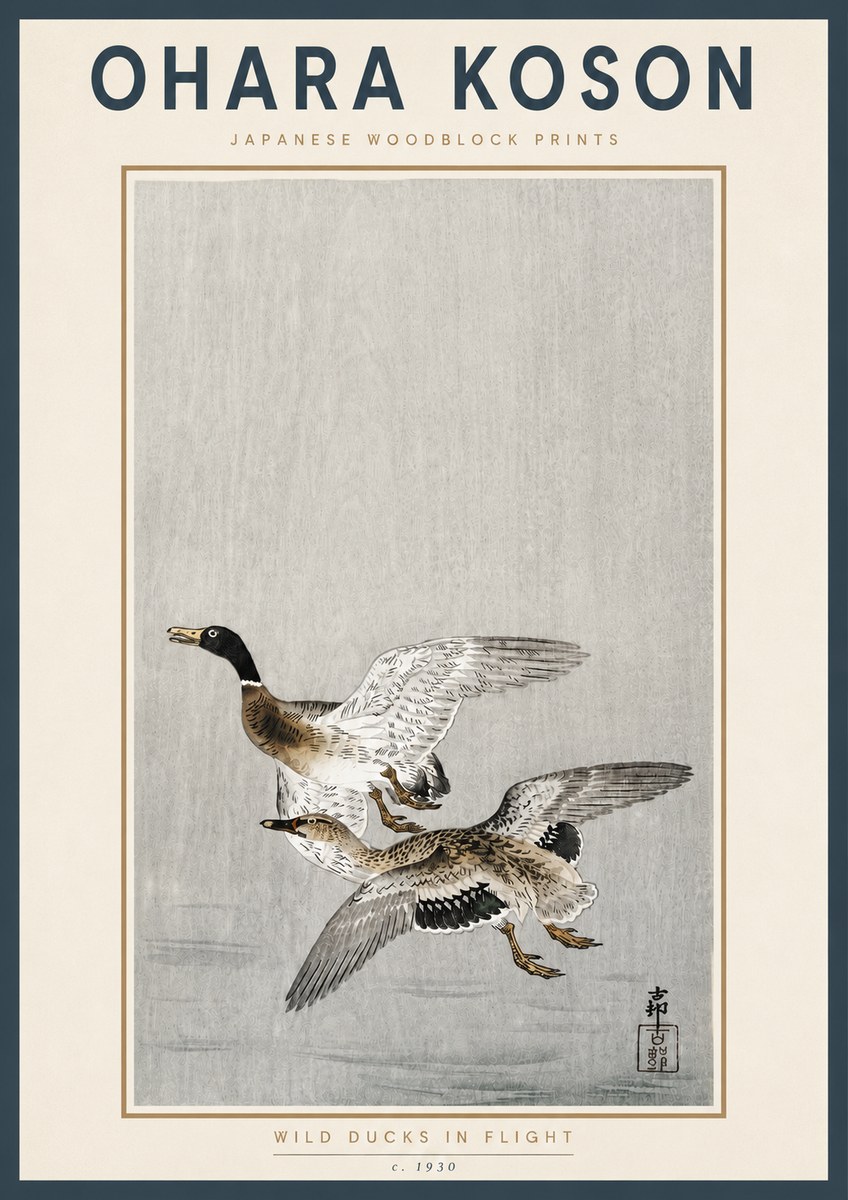Ohara Koson Wild Ducks in Flight No4 - Affiche