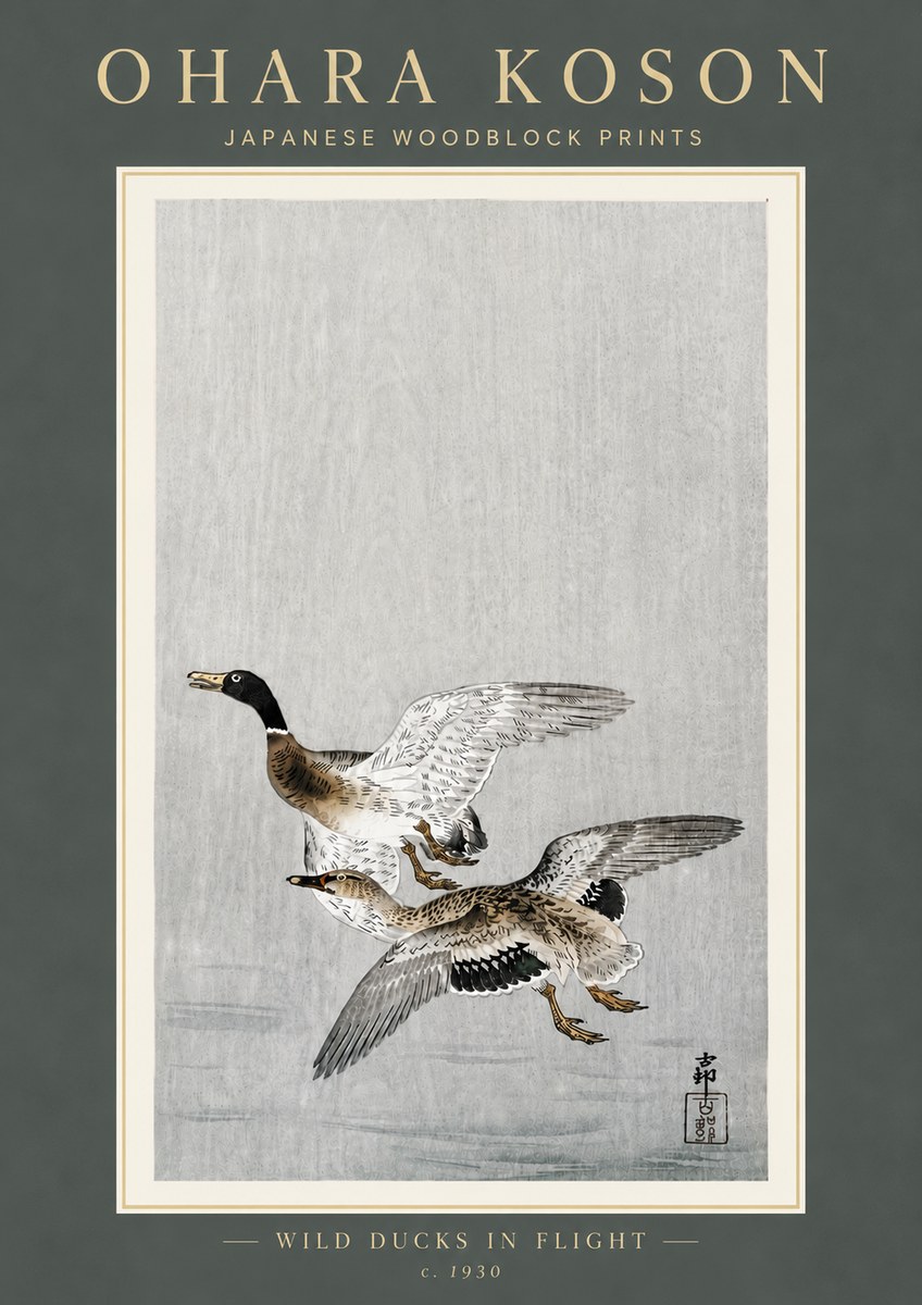 Ohara Koson Wild Ducks in Flight No6 - Affiche