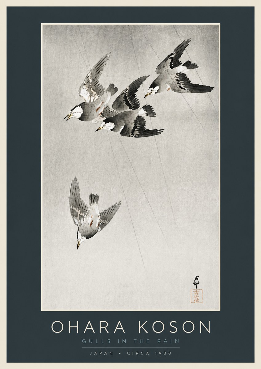 Ohara Koson Gulls in the Rain No2 - Affiche