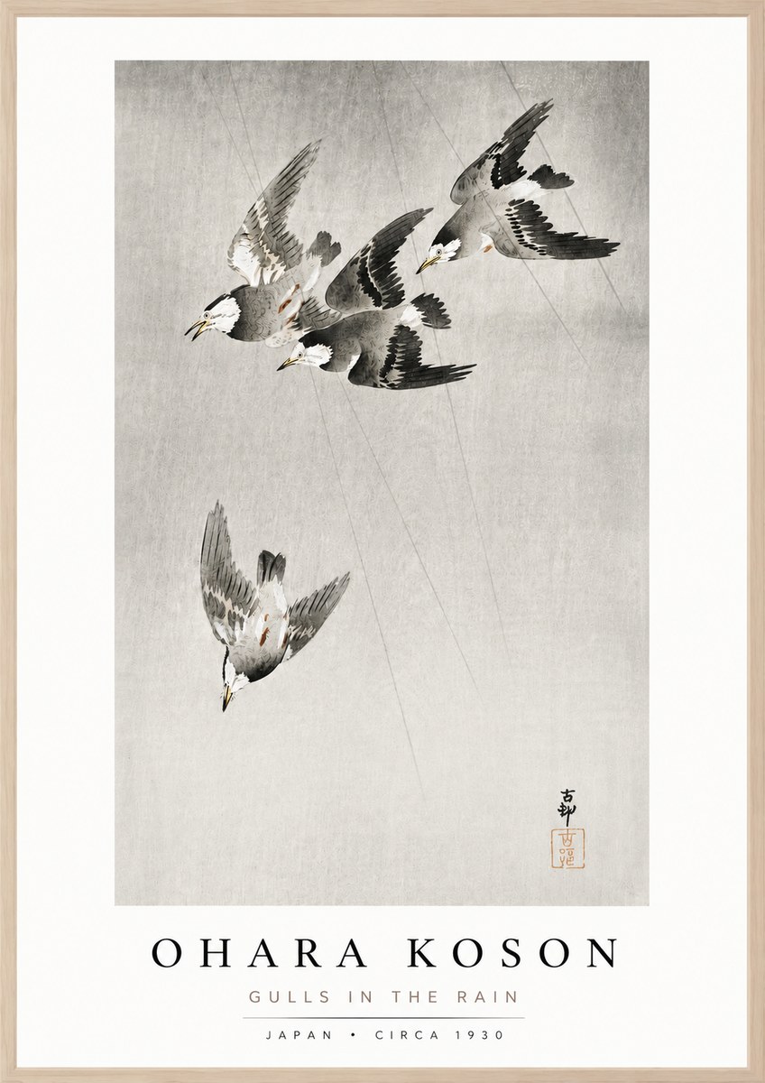 Ohara Koson Gulls in the Rain No3 - Affiche